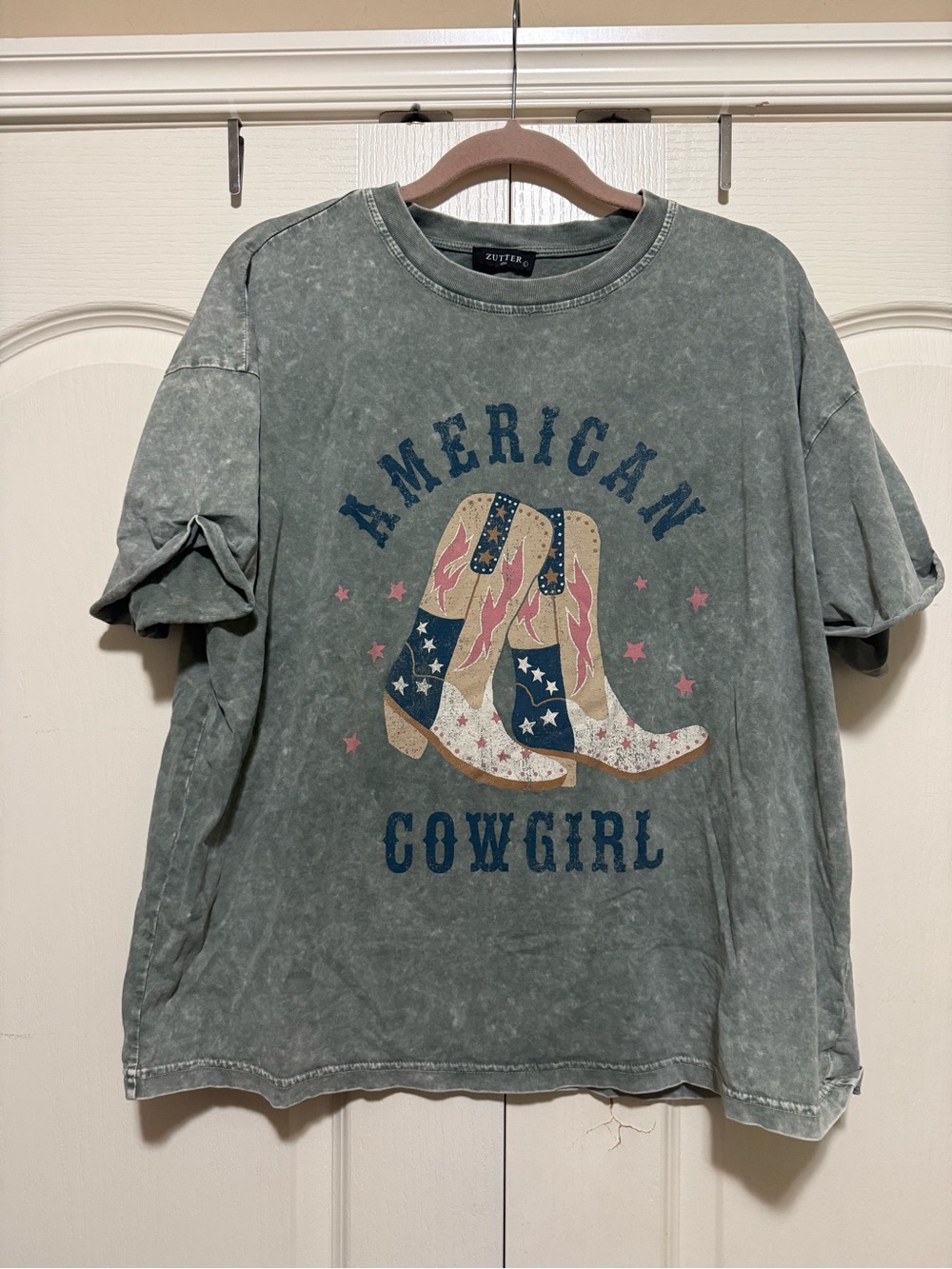 Zutter Washed Green 'American Cowgirl' Graphic Tee